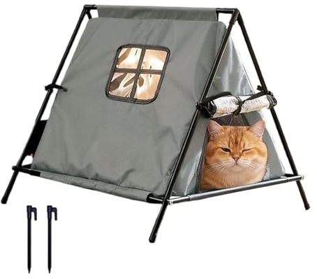 Caseta para Gatos Exterior Interior Elevada, Grande Casa para Gatos Exterior Impermeable Aislante Invierno, Cueva Elevada para Gato Perro para Jardín Patio Césped