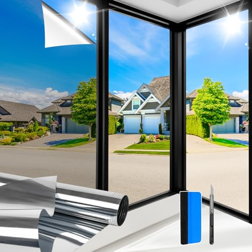 Zindoo One Way Window Film Privacy for Glass With Tools, Silver, 90x200cm