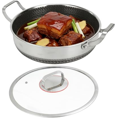 Genérico Sartén Para Saltear, Sartén Antiadherente De Acero Inoxidable Con Dos Asas Y Tapa, de Dos Asas, Para Hogar Restaurante Camping Sellado Horneado Salteado Tortilla Panqueques