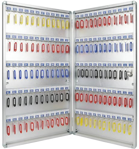 JAOGAUS Caja para Llaves con Código para 120 Llaves, Armario de Llaves para Pared de Aleación de Aluminio, Caja Organizadora con 120 Etiquetas, Gran Caja Fuerte para Llaves para Oficina, Hotel