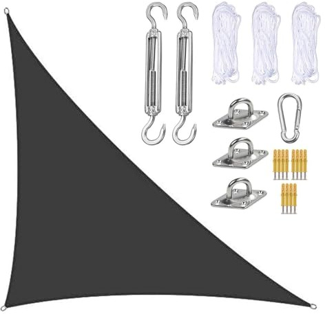 Tenda parasole triangolare, 3 x 4 x 5 cm, permeabile all'acqua, per patio, balcone e posto auto coperto, protezione solare per piscina e giardino (nero, 5 x 5 x 7,1 m)