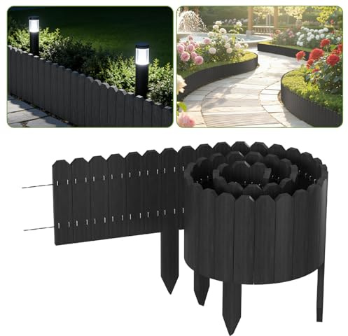Monucep trärabattinfattning, 30 x 200 cm, flexibel gräskant av trä för trädgård, blomrabatter och gräsmattor, klippkant rullbord, staket för blomrabatter, antracit, höjd 30 cm