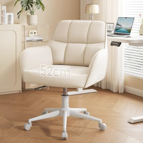 YOUDENOVA Schreibtischstuhl, Drehstuhl mit Rollen, Schminkstuhl Höhenverstellbar, Homeoffice Stuhl, Bürostuhl Ergonomisch, Vanity Chair für Mädchen Arbeitszimmer Schlafzimmer Büro, Samt Beige