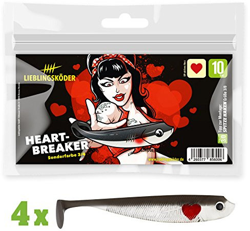 4 Lieblingsköder Gummifische zum Zanderangeln mit Gummifisch 10 cm, Farbe Lieblingsköder:Heartbreaker