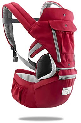 SONARIN 3-i-1 multifunktionell höft babybärare, fram och rygg, 100 % bomull, ergonomisk, enkel mamma, anpassad till ditt barns växande, 100 % garanti och gratis leverans, perfekt present Röd