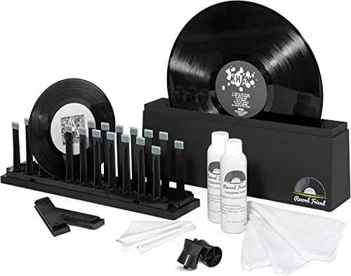 BIG FUDGE Vinyl Record Cleaner Kit - Scratch-Free Album Record Cleaning Machine w/Record Cleaning Solution Fluid, Record Brush, Drying Racks - Professional Vinyl Record Care