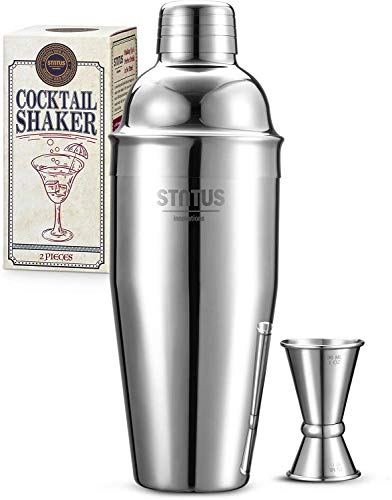 STNTUS - Shaker da cocktail da 750 ml, in acciaio inox, accessori per bar, mixer da cocktail con jigger, set regalo, 2 pezzi