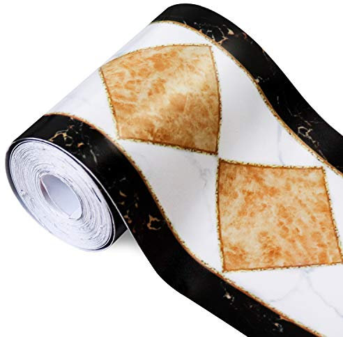 Soyizom Frise de papier peint en PVC moderne géométrique - Bordure autocollante pour carrelage décoratif pour armoire de cuisine et toilettes