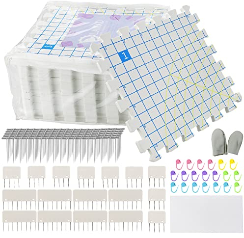 LAMXD Blocking Mats for Knitting-Blockiermatten zum Stricken von extra dicken Blockierbrettern mit Gittern mit 25 STÜCK Strickblockern und 100 T-Nadeln für Handarbeiten oder Häkeln, 9er-Pack