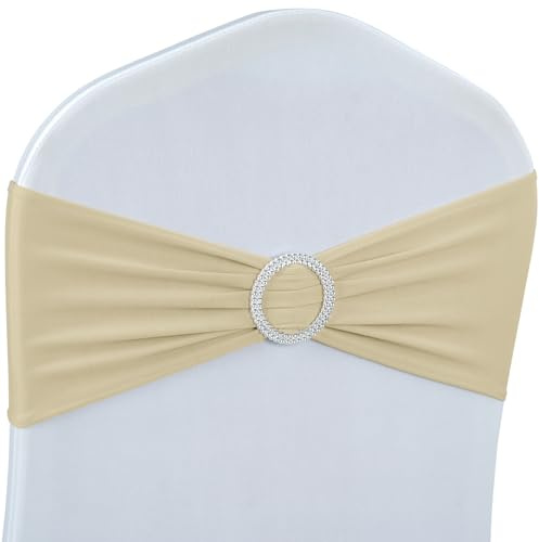 Babenest Cintas con Lazo para sillas, elásticas, con Hebilla Deslizante, universales, para Bodas, Fiestas, Ceremonias, recepciones, decoración de Banquetes, 50 Unidades, champán
