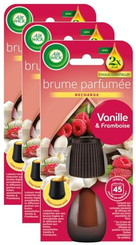 Air Wick Lot de 3 Recharges Diffuseur désodorisant d’Huiles Essentielles Brume Parfumée Vanille et Framboise - 20 ML