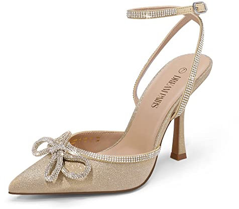 DREAM PAIRS Women's High Heels Destiny Closed Toe Strappy Heels Sexy Rhinestone Ankle Strap Pumps Wedding Bridal Party Dress Shoes SDPU2208W,Size 5,Gold,SDPU2208W
