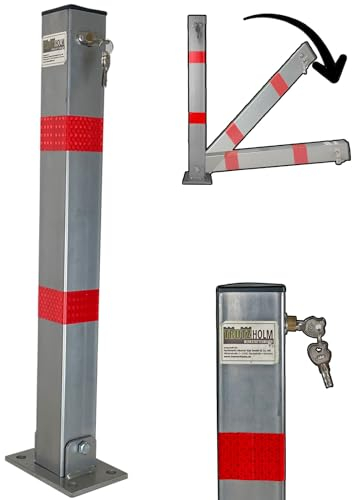 TRUTZHOLM Parkpfosten Absperrpfosten eckig Parkplatzsperre Sperrpfosten klappbar 3 Schlüssel Standfuß Poller Pfosten Signalstreifen Parkplatz Sperre