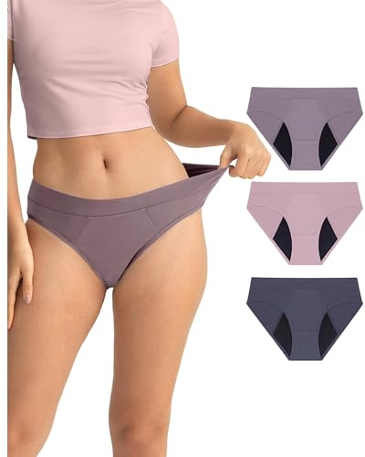 Neione Period Underwear for Women Mid Rise Menstrual Panties Postpartum Briefs Modal Hipster Soft Stretch Breathable 3 Pack Amorio Small