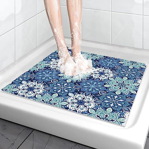 Comfoyar Modello Retrò Blu Tappetino da Doccia, Tappeti da Bagno Antiscivolo, Tappeto Doccia Soffice, Lavabile, Tappeti, per Bagno, Doccia, Vasca da Bagno 60 x 60 cm