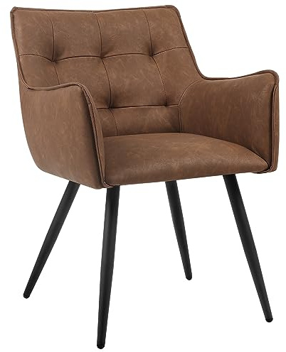 WOLTU Chaise de Salle à Manger Scandinave, Chaise Rembourrée avec Dossier et Accoudoirs, Fauteuil avec Pieds en Métal, pour Salon, Chambre à Coucher, en PU, Marron, BH375br-1