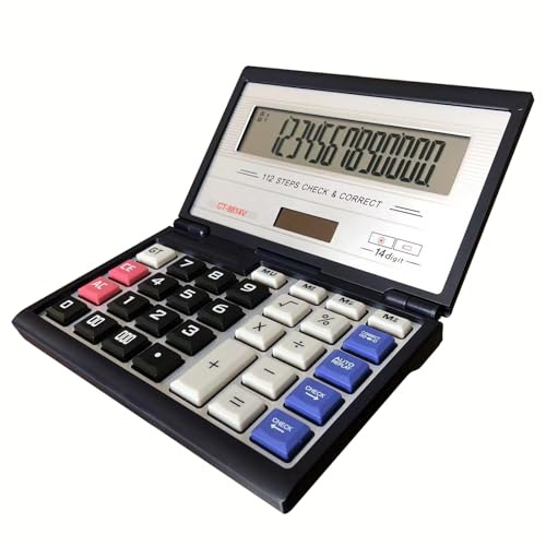 Maizoon Calculadora Portátil Plegable con Pantalla Gde 14 Dígitos Energía Solar y Doble Aalimentación a Pilas Función de Comprobación y Corrección Adecuada para Negocios y Oficina