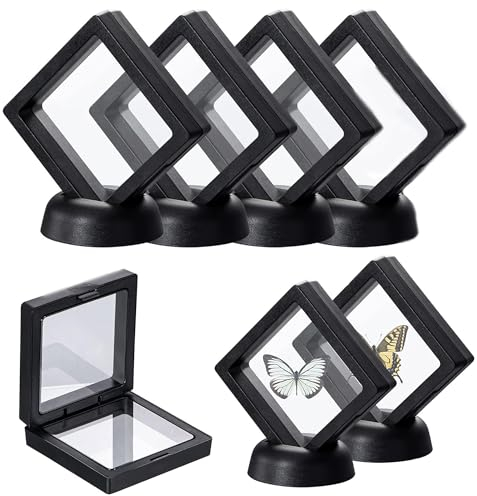 4 cornici sospese per monete, con base per anelli, collane, bracciali, orecchini, monete, gioielli, 7 × 7 × 2 cm (nero)