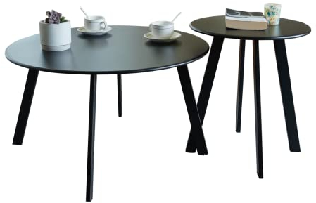 Fokebel Patio Couchtisch 2er Set, wetterfester runder Beistelltisch für den Außenbereich, Nisttische für Wohnzimmer, Balkon, Büro, schwarz