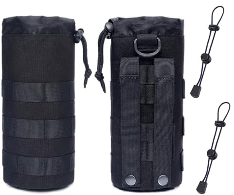 Mlysnd Funda Botella Agua, Porta Botellas de Agua, 2 Piezas Portabotellas de Agua Bolsa Tactica para Botella para Senderismo Camping Viajes Deportes (Negro)