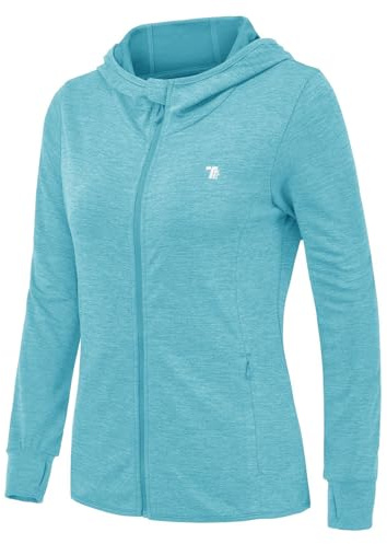 Rdruko Veste de course pour femme avec capuche UPF 50+, protection solaire, sweat à capuche, fermeture éclair, veste de sport, veste de cyclisme, veste de cyclisme, manches longues, pour la course, le