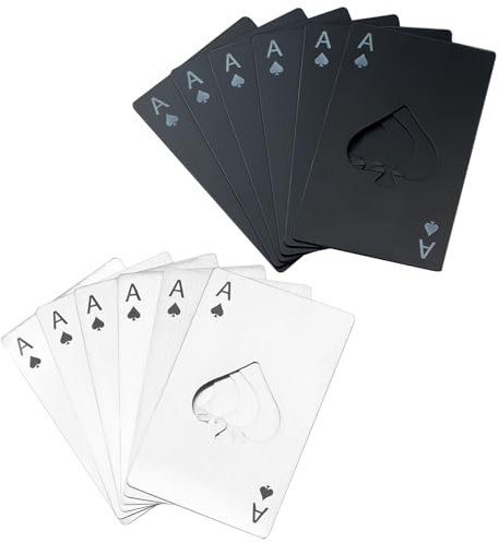 Zhtulck 12 Pcs Bottle Openers, Stainless Steel Bottle Opener, Ace of Spades Beer Opener, Credit Card Size, Beer Bottle Opener for Wallet Pocket Wedding Party Good Gift - Silver/Black