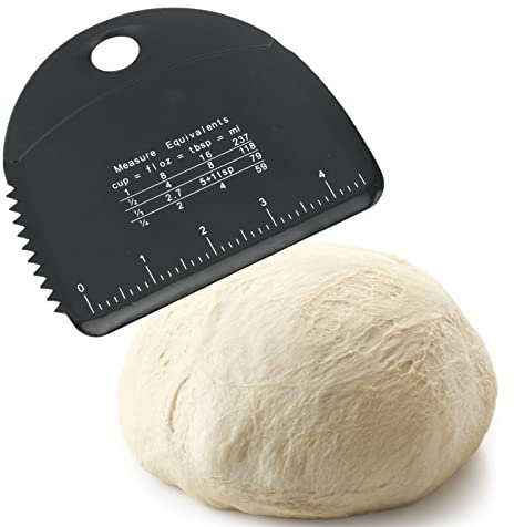 Plastic Bench Scraper with Scale,Multifunctional Dough Scraper with Silicone Bowl Scraper, Food Safe Silicone Dough Cutter Bench Scraper Multipurpose Cake Pizza Cutter for Bread (Black)
