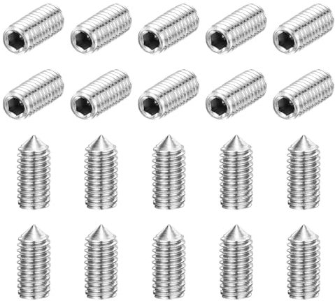 sourcing map 40Pcs Set Screws M4x10mm 304 Stainless Steel Cone Point Hex Socket Grub Screws for Machinery, Home Repairs, and Fixtures Silver