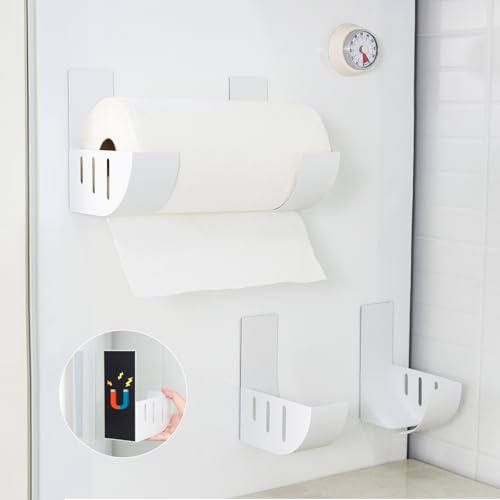 ROLIZOE 2PCS 5.9in Magnetic Paper Towel Holder Wall Mount Adjustable Kitchen Towel Holder Carbon Steel Trash Bag Holder Dispenser No Assembly Magnetic Fridge Shelf for Kitchen Organizers and Storage
