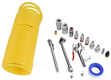Set di accessori per compressore d'aria 20 pezzi con tubo, strumento compressore d'aria incluso tubo di rinculo, pistola a soffiaggio e ugelli, connettori del compressore d'aria