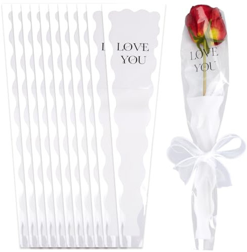 GORGECRAFT 50 Bolsa de Embalaje de Rosas Individuales Bolsa de Plástico Blanca A Granel para Ramos de Flores Rosas Y Claveles Bolsa de Papel para Envolver Regalos para Madre el Día de San Valentín