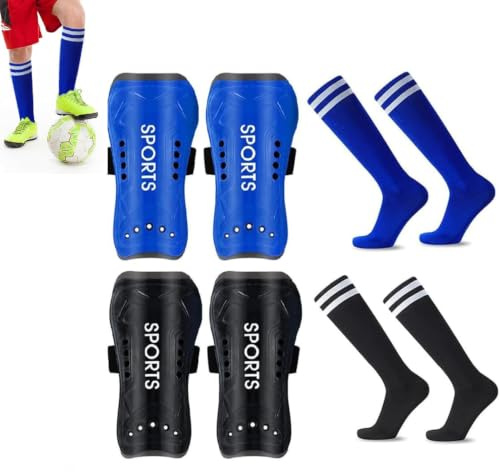Shin Guards Soccer Kids, 2 Pair Youth Soccer Shin Guards and Soccer Socks, Breathable Football Shin Pads Boys Girls Soccer Shin Guards for Age 3-12 Kids Toddlers Children Teenagers