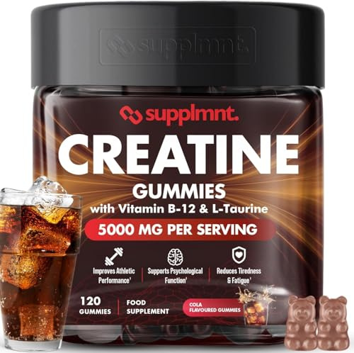 Supplmnt. Creatine Gummies 5000mg 120ct Max Strength Muscle Growth/Recovery Supplements for Men & Women Creatine Monohydrate, B12 & L-Taurine Chewable Gummies, 1 Month Supply (Cola)
