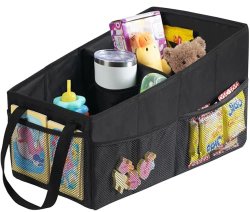 Zouway Auto Organizer Kinder, Autositz Organizer Rücksitz & Beifahrersitz, Zusammenklappbar Aufbewahrungsbox mit Griffen und Mehreren Netztaschen für Spielzeug Bücher Snacks Wasserbecher