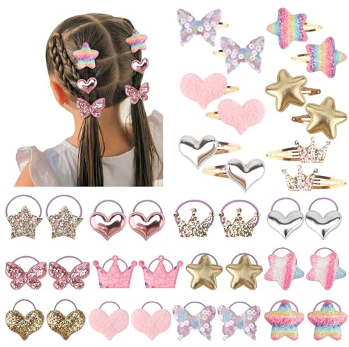 DRESHOW Accessori per Capelli per Bambini Fermagli per Capelli a Forma di Farfalla Cuore Stella Corona Carini Elastico Coda di Cavallo Detentore Capello Legami per Bambine Neonati