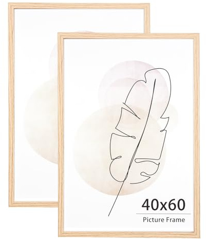 KAIWIN Bilderrahmen 40x60 cm Eiche Holz Fotorahmen 2 Stück Holzrrahmen Puzzlerahmen mit Acrylglas zum aufhängen Benutzt für Wohnzimmer, Schlafzimmer, Arbeitszimmer, für Poster und fotos