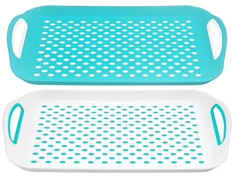 DIVCHI 2-Pack Serving Tray Set – Non-Slip Lap Boards with Grip Handles, Ideal for Food Prep, Tea, Breakfast in Bed – Plastic Tray for Stable Dining Dishwasher Safe (Green/White)