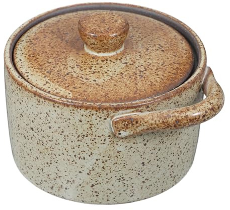 Sosoport Cuenco Pequeño para Estofado de Cerámica Japonesa con Tapa, Olla para Baño María, Resistente al Calor, Adecuado para Cocina Casera y Guisos Personales, Estilo Vintage, Capacidad