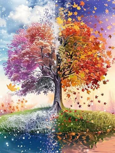 Diamond Painting Four Seasons Diamond Painting Komplett Kit Vuxna DIY Diamantmålning Träd Diamant Crystal Art Kit Strass Korsstygn Broderi För Väggdekoration 40 x 50 cm T0-730