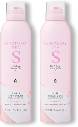 Sanctuary Spa Lily and Rose Natural Oils Ultra Rich Shower Burst, No Mineral Oil, Cruelty Free and Vegan Foaming Body Wash, 200ml (Pack of 2)