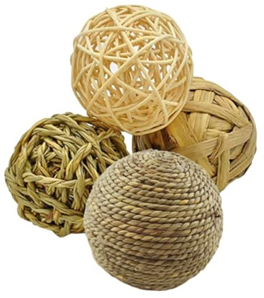 Lurrose 8 Pièces Boule de Paille Tissée pour Animaux, Stimulant la Curiosité, Balle en Paille Naturelle pour Renforcer L'amitié Entre Animaux Domestiques