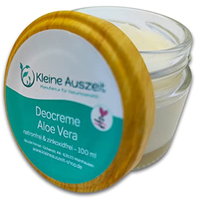 Kleine Auszeit Manufaktur, Natronfreie Deocreme Aloe Vera, hochwirksam ohne Aluminium, Natron oder Zinkoxid, plastikfrei, vegan, ohne Palmöl, 100 ml