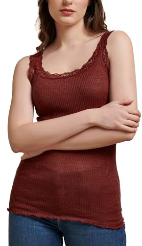 Egi, canottiera di lusso in lana e seta con bordo in pizzo. Orgogliosamente Made in Italy - Rosso - Small/Medium