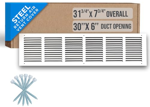 Fits 30x6 Duct Opening | Steel Return Air Grille by Handua | Vent Cover Grill for Sidewall and Ceiling | White | HVAC Cold Air Intake Grille | Outer Dimensions: 31.75W X 7.75