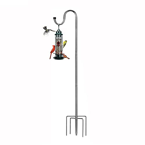 FLY HAWK Shepherds Hook for Outside,94 inch for Bird Feeder, 5/8 Inch Width Heavy Duty Adjustable Outdoor Shepherd Hooks with 5-Prong Base for Lanterns Planting Hanger Weddings Decor
