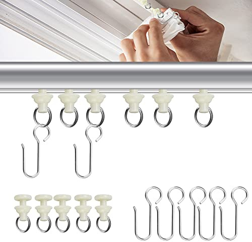 EMAGEREN 35 Pcs Curtain Hooks Curtain Track Glider Hooks Metal Shower Curtains Rings S-Shaped Curtains Hooks Drapery Hook Pins with Bendable Blinds Track Pulley for Ceiling Blinds Drape Tracks