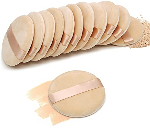 12 Pieces Cotton Powder Puff,3.15 inch Round Portable Soft Sponge Cosmetic Puffs,Velvet Powder Puff with Ribbon Band Handle for Loose Powder Body Powder Makeup Tool