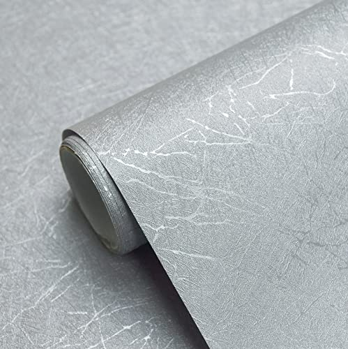 Cohoo Home Gray Peel and Stick Wallpaper Grey Silk Contact Paper for Cabinets and Drawers Silver Textured Self Adhesive Removable Wallpaper Bathroom Bedroom Waterproof Wall Covering 15.7inL 393inW