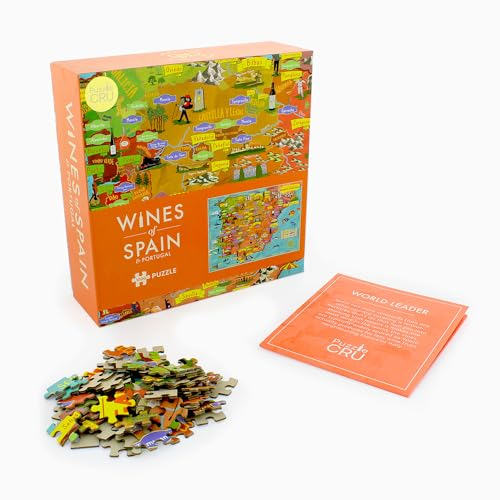 Ginger Fox Puzzle Cru Wines of Spain & Portugal Jigsaw Puzzle, 1000 Piece Jigsaw Puzzles for Adults, Colourful Jigsaw of Vineyards Map, Relaxing and Mind-Boosting Puzzles for Adults
