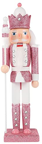 Didiseaon Casse Noisette Noel: Soldat Casse-Noisettes de Noël en Bois Ornement avec Support 31cm Rose Glitter Figurine Noel Décor à Collectionner Faveurs pour étagères et Tables